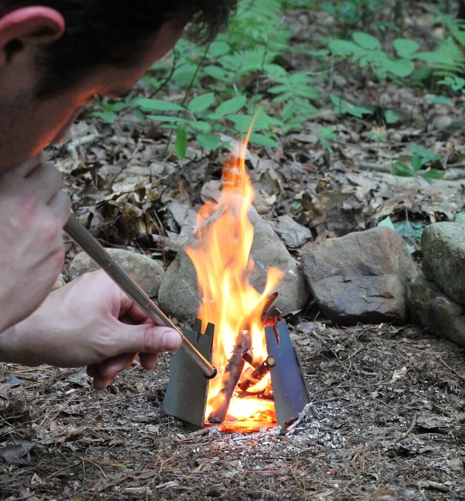 火吹き棒 レザーケース セット ＰＵ革 皮 ふいご 伸縮 焚き火 焚火 キャンプ